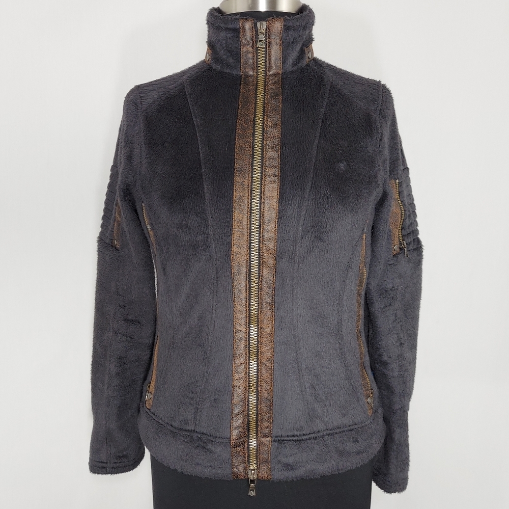 Kuhl Flight Jacket Sherpa Fur Zip Hooded Leather S